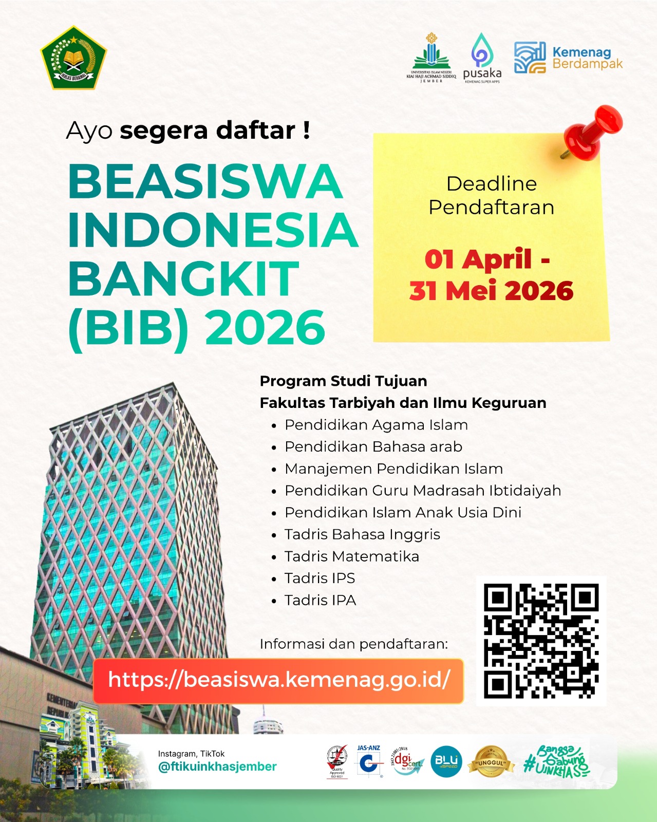 Ayo segera daftar! Beasiswa Indonesia Bangkit (BIB) 2026